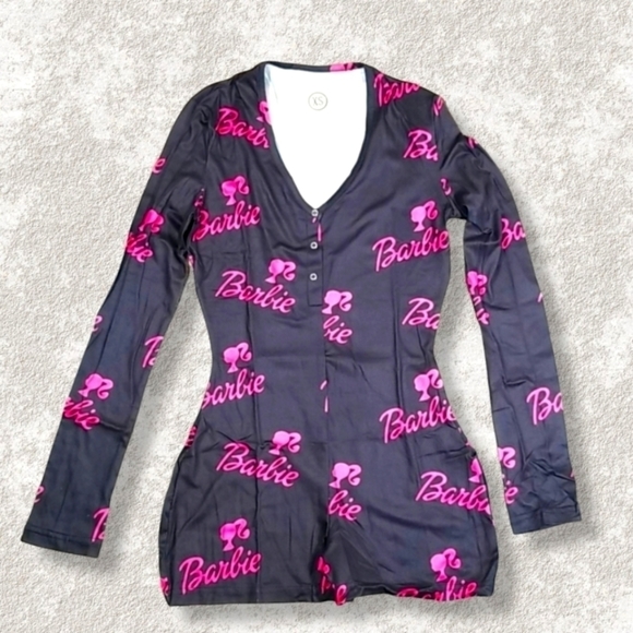 Black and Pink Barbie Rompers Size XS Button Up Black and Pink Intimate Wear - Picture 1 of 3